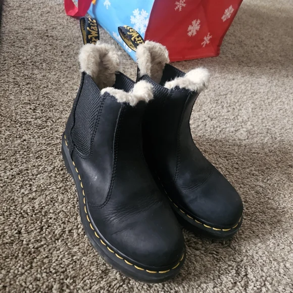Dr. Martens Black Faux Fur Chelsea Boots - Picture 2 of 6